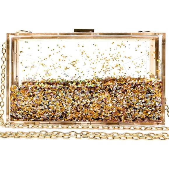 Transparent Sequin Clutch Purse Clear Box Crossbody Evening Bag Wedding Party - Picture 1 of 7